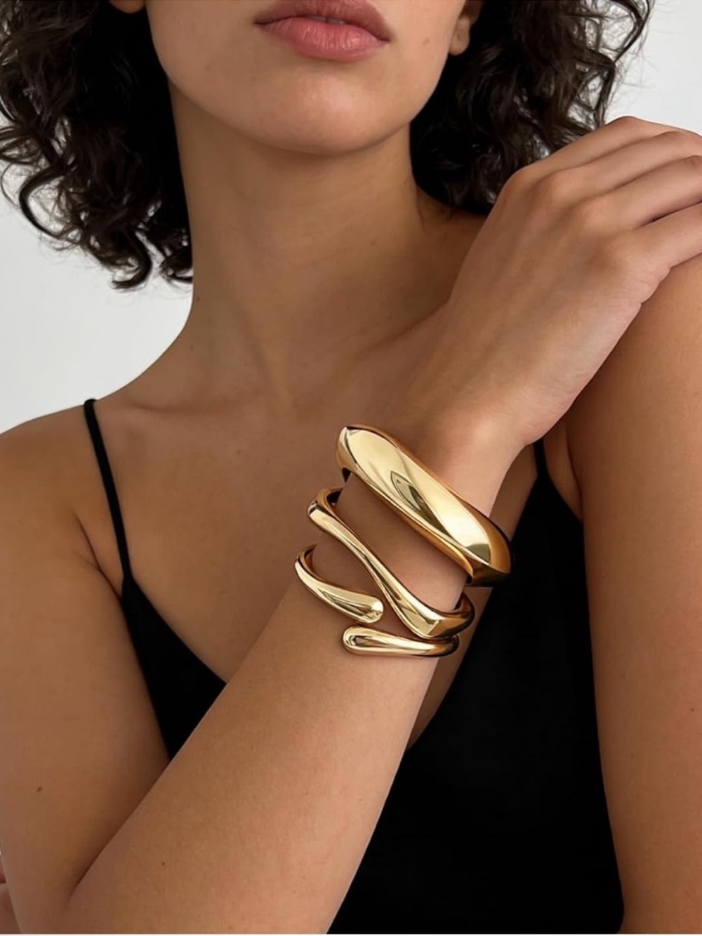 Sculptural Gold Spiral Cuff Bracelet Set